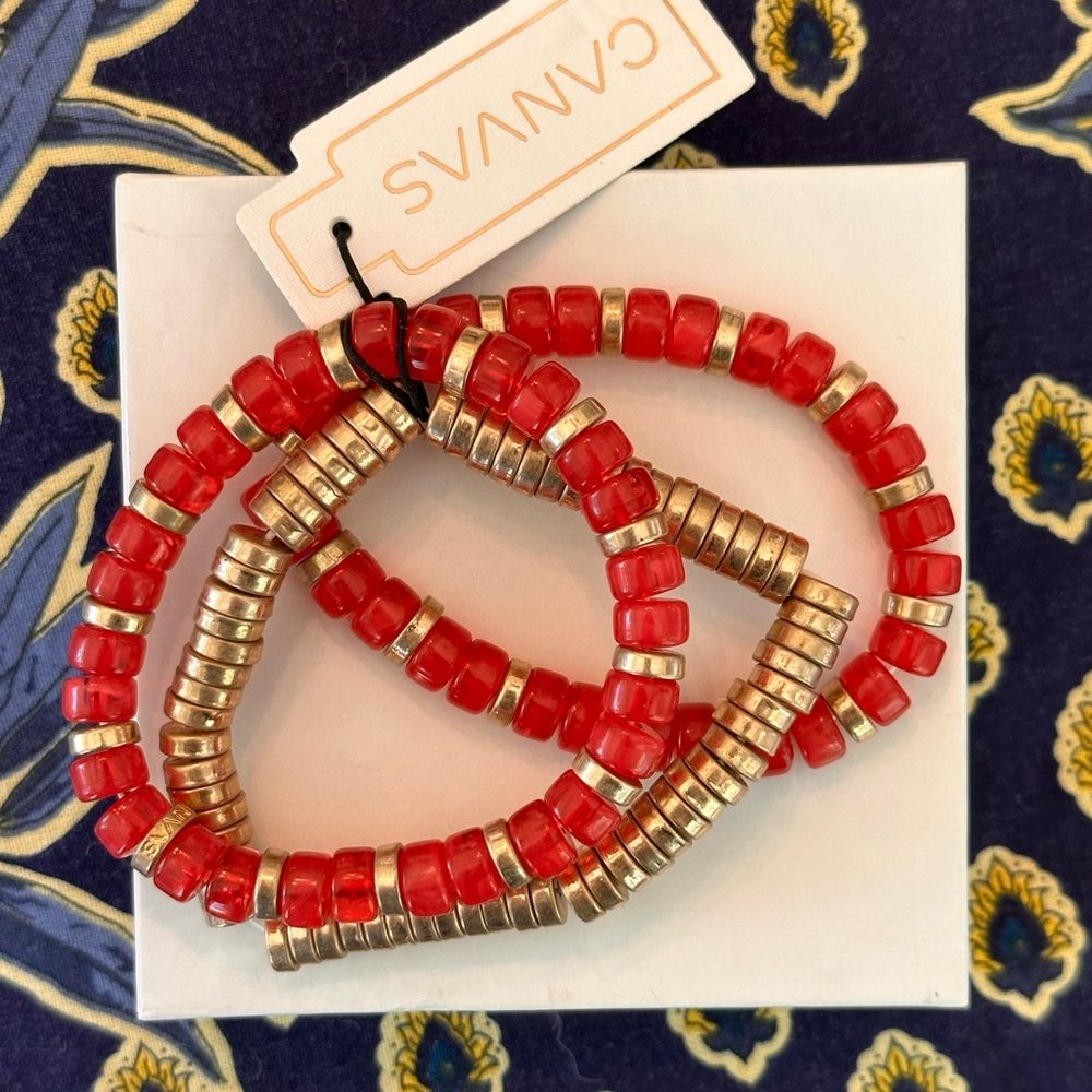 Bella Canvas Gold And Pink Layered Bracelet Set 25$
